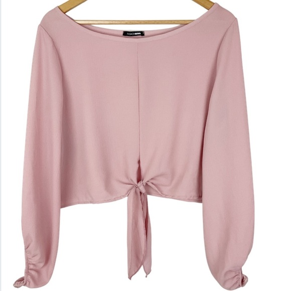 Fashion Nova Long Sleeve Tie Front Pink Crop Top - Picture 3 of 16